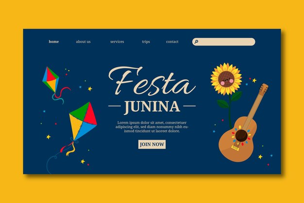 Flat landing page template for brazilian festas juninas celebration