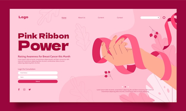 Free vector flat landing page template for breast cancer awareness month