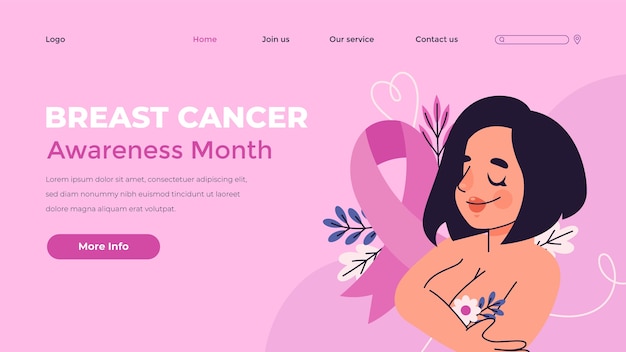 Flat landing page template for breast cancer awareness month