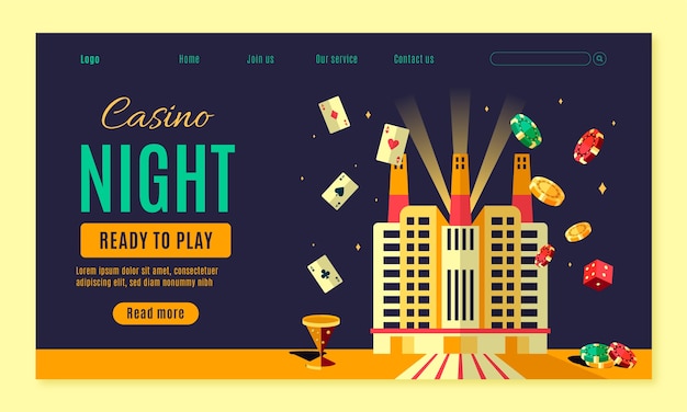 Vettore gratuito modello di pagina di destinazione piatto per la notte del casinò e il gioco d'azzardo