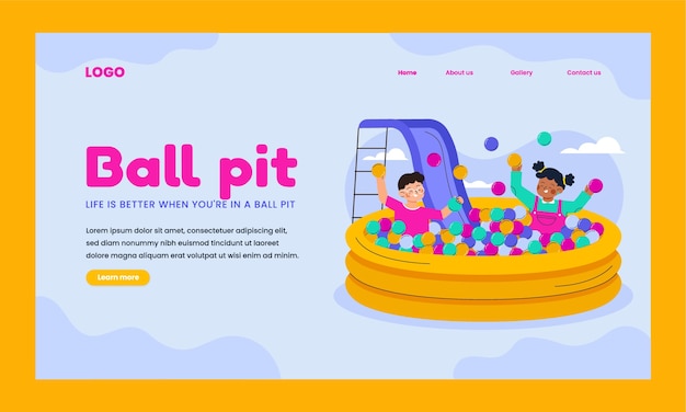 Flat landing page template for children ball pit play