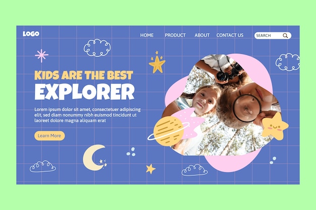 Free vector flat landing page template for children