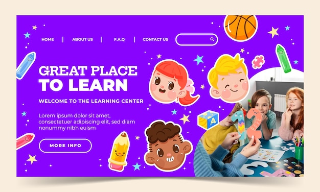 Flat landing page template for children