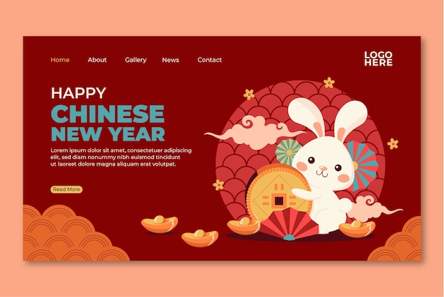 Flat landing page template for chinese new year celebration