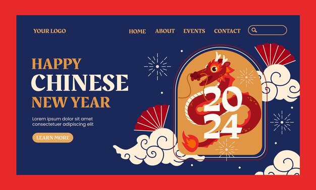 중국 새해 축하를 위한 평평한 랜딩 페이지 템플릿