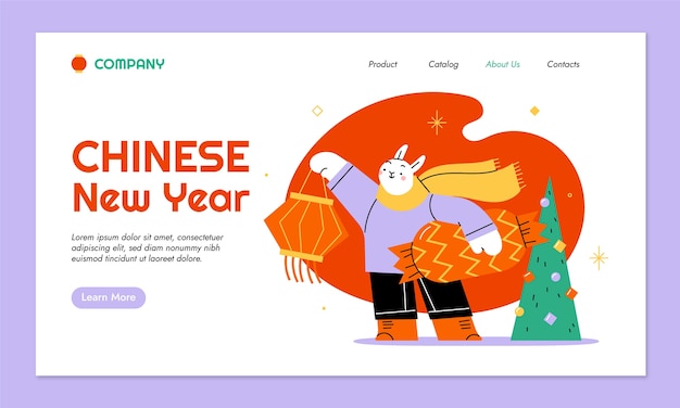 Flat landing page template for chinese new year festival