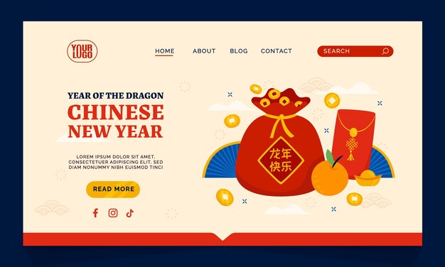 Flat landing page template for chinese new year festival