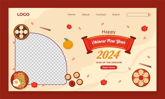 Flat landing page template for chinese new year festival