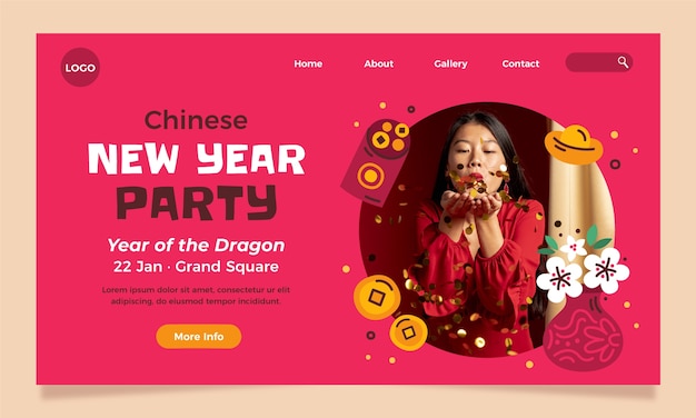 Free vector flat landing page template for chinese new year festival