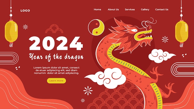 Flat landing page template for chinese new year festival