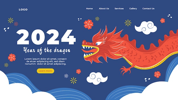 Flat landing page template for chinese new year festival