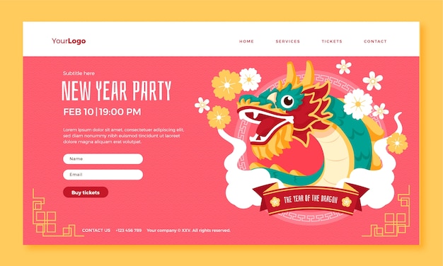 中国の新年祭のフラットランディングページテンプレート
