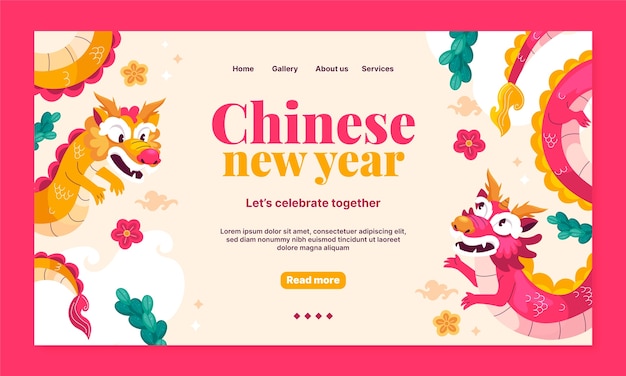Free vector flat landing page template for chinese new year festival