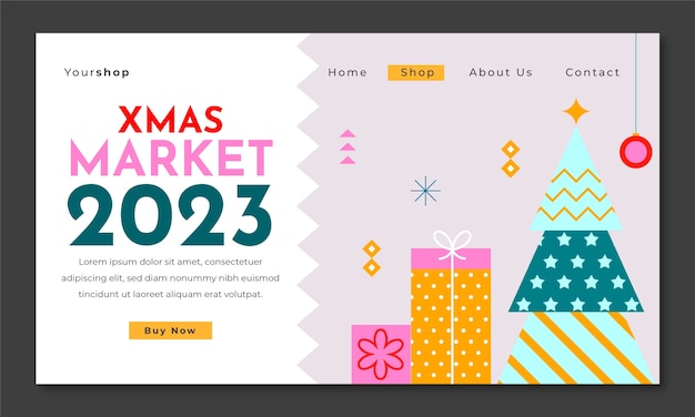 Flat landing page template for christmas market