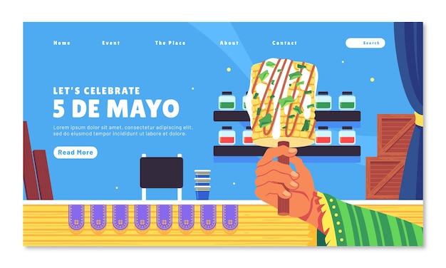Free vector flat landing page template for cinco de mayo