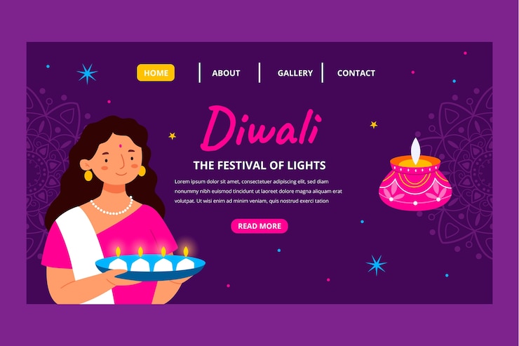 Free Vector flat landing page template for diwali festival celebration