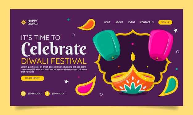 Free vector flat landing page template for diwali festival celebration