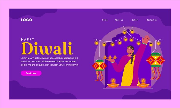 Free Vector flat landing page template for diwali festival celebration