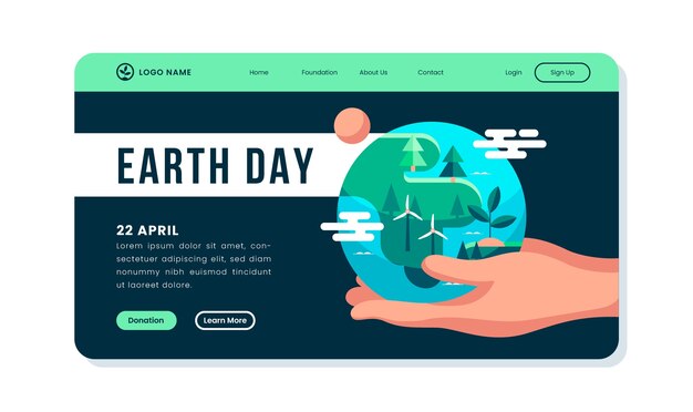 Flat landing page template for earth day celebration