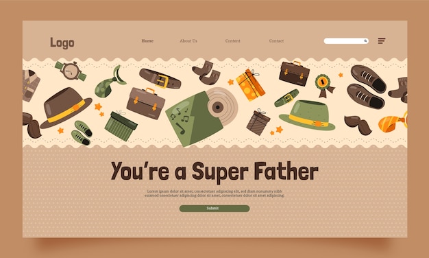 Flat landing page template for fathers day celebration