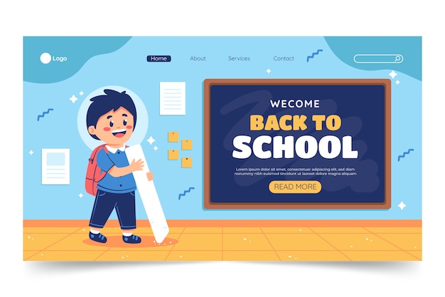 無料ベクター 新学期シーズン用のフラット ランディング ページ テンプレート