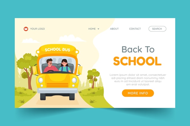 無料ベクター 新学期シーズン用のフラット ランディング ページ テンプレート