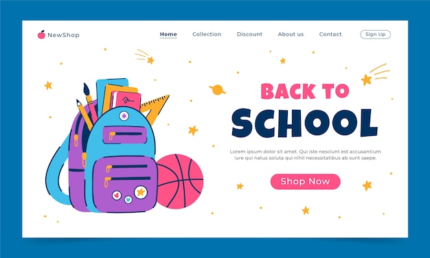 無料ベクター 新学期シーズン用のフラット ランディング ページ テンプレート