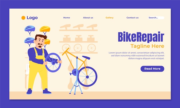 無料ベクター バイクショップ事業のためのフラットランディングページテンプレート
