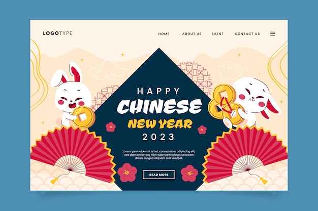 Бесплатное векторное изображение Плоский шаблон целевой страницы для празднования китайского нового года