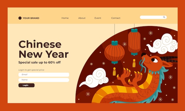 無料ベクター 中国の新年祭りのフラットランディングページテンプレート