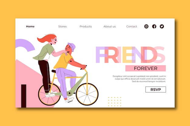 無料ベクター 友情の日のお祝いのフラット ランディング ページ テンプレート