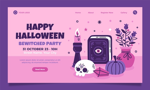 無料ベクター ハロウィーンシーズン用のフラットランディングページテンプレート