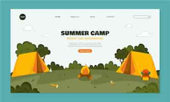 무료 벡터 여름 캠프를 위한 플랫 랜딩 페이지 템플릿