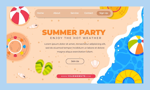 무료 벡터 여름 시즌 플랫 방문 페이지 템플릿
