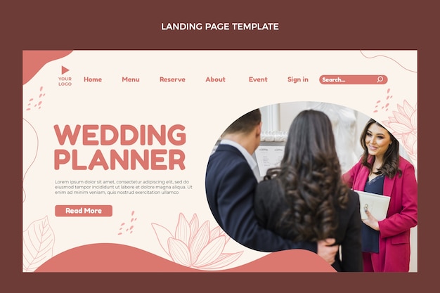 無料ベクター ウェディングプランニング会社のフラットランディングページテンプレート