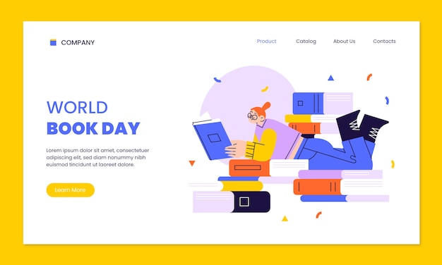 無料ベクター 世界本の日のお祝いのフラット ランディング ページ テンプレート