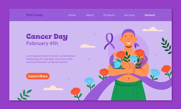 無料ベクター 世界がんデーのフラットランディングページテンプレート