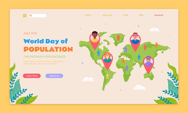 無料ベクター 世界人口デーのフラットランディングページテンプレート