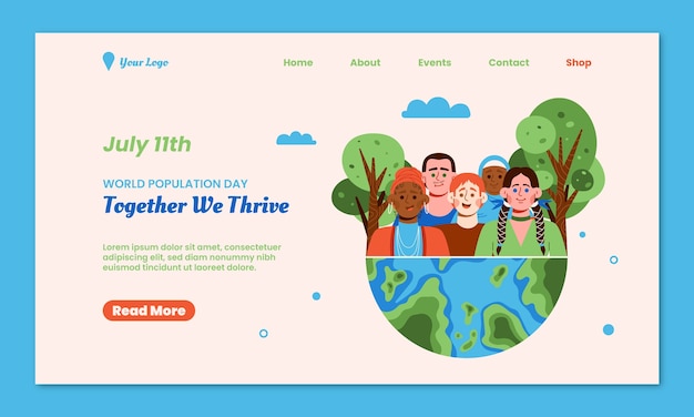 無料ベクター 世界人口デーのフラットランディングページテンプレート