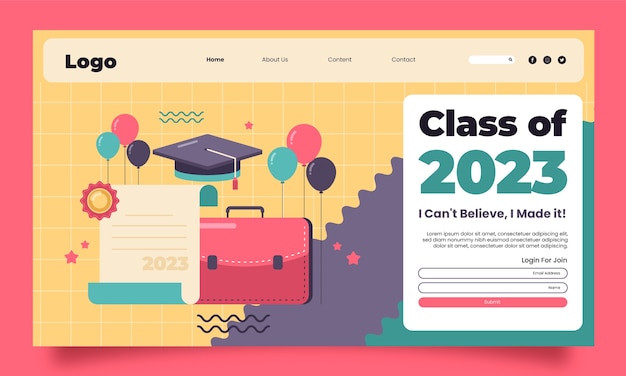 Flat landing page template for graduation celebration