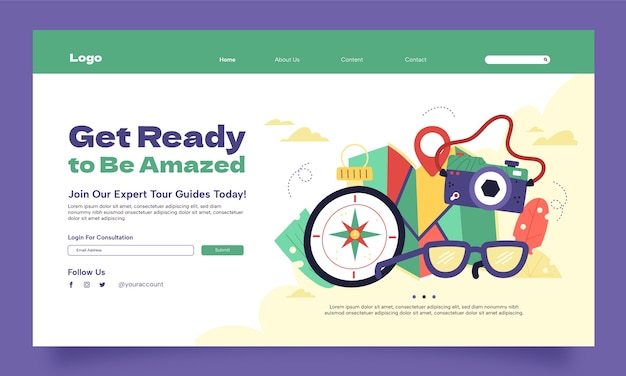 Flat landing page template for guided tours