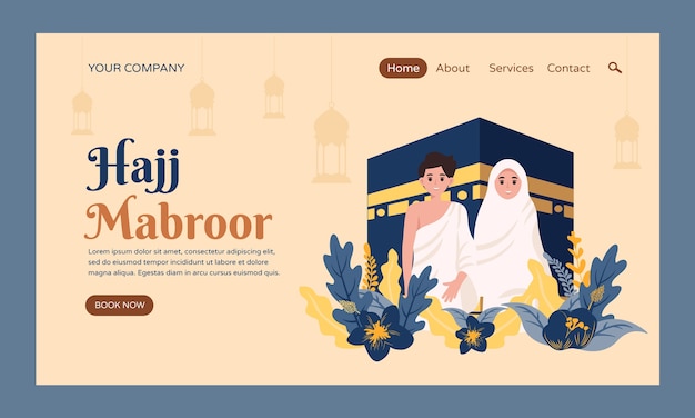 Free vector flat landing page template for hajj pilgrimage