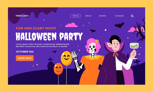 Free vector flat landing page template for halloween celebration