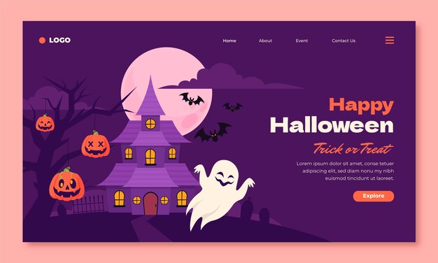 Flat landing page template for halloween celebration