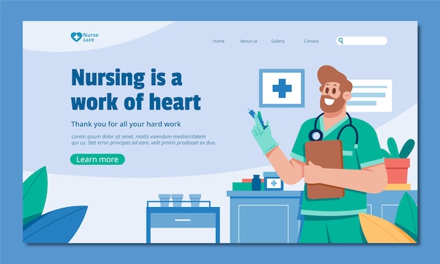 Flat landing page template for home nursing for elders