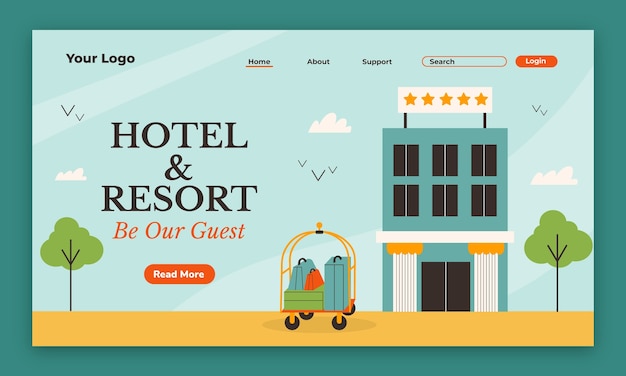 Free vector flat landing page template for hotel accommodation