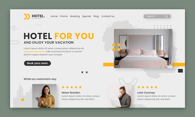 Free vector flat landing page template for hotel accommodation