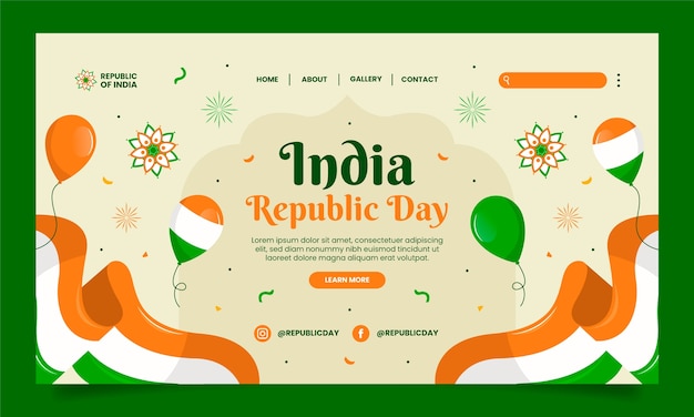 Free vector flat landing page template for indian republic day holiday