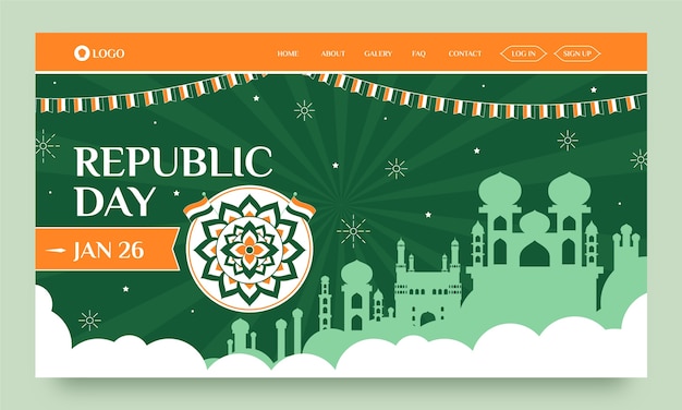 Free vector flat landing page template for indian republic day holiday