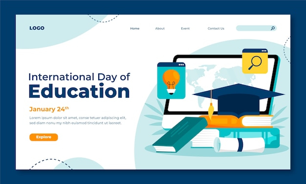 Flat landing page template for international day of education